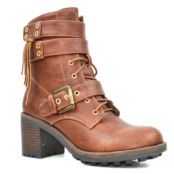 NEW Women's Combat Boots Brown - Picture 3 of 5